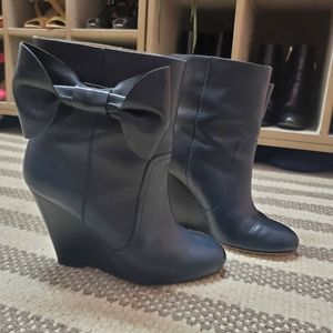Valentino Red bow navy wedge booties 37